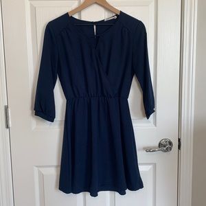 Lush Navy Faux Wrap Dress, Size XS